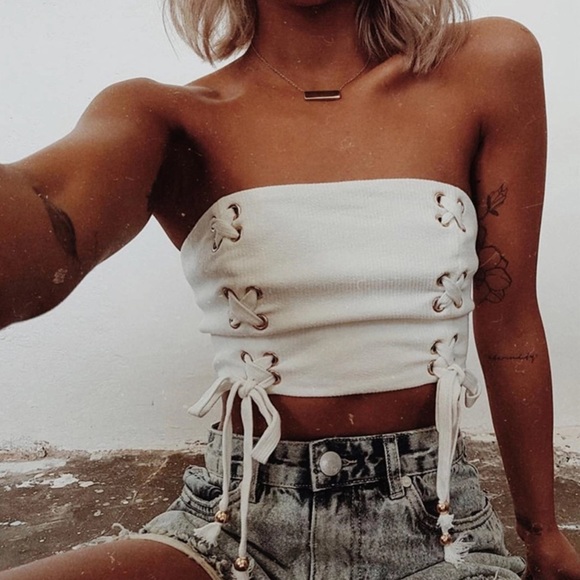 Tops - 'Zella' Ribbed Lace Up Crop Top